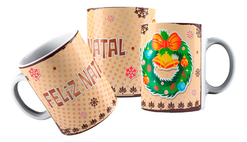 Caneca Cerâmica Café Guirlanda E Sinos Feliz Natal