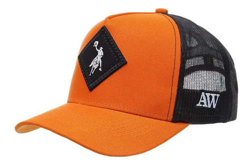 Boné Austin Western Snapback Em Tela Laranja E Preto