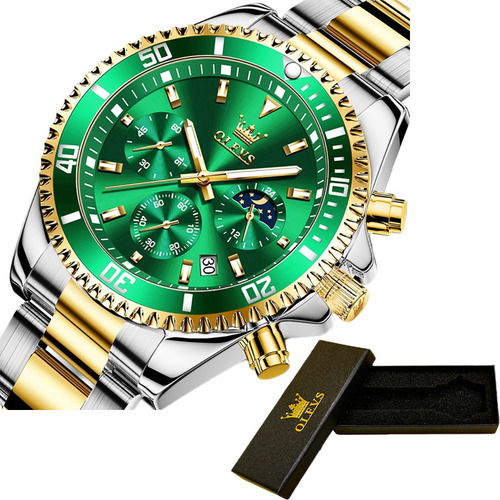 Relojes De Cuarzo Olevs Chronograph Luminous Fashion Color Del Fondo Silver Golden Green