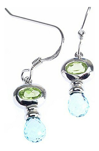 Aretes Anzuelo - Plata Esterlina 925 Azul Topacio-peridot Ge