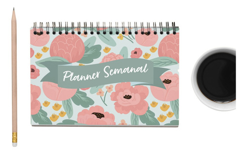 Mini Planner Semanal 20x10 Cm Celeste Con Flores. 