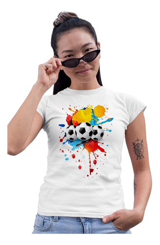 Blusa De Moda Blanca De Dama Estampado Soccer