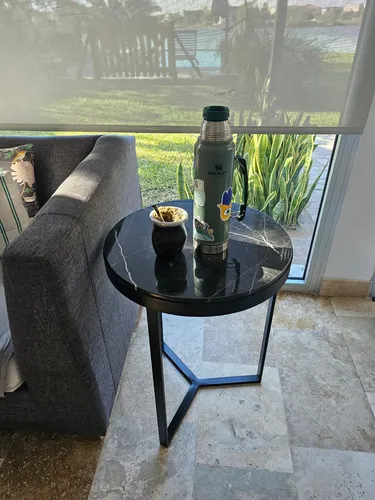 Mesa Arrime Marbella Ø50 Mármol Negro Marquina Hierro. Sale