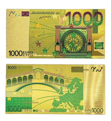 Billete Dorado De 1000 Euros - Coleccionable En Pan De Oro