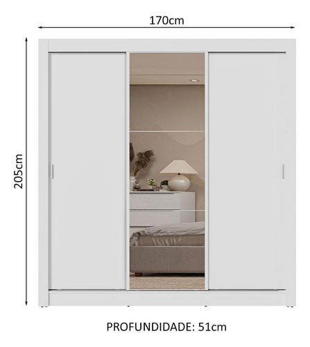 Guarda-roupa Casal 3 Portas C Espelho 2 Gav Sublime Madesa Cor Branco