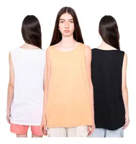 Comprar Pack X3 Musculosas Mujer Oversize Lisas De Algodón Gym