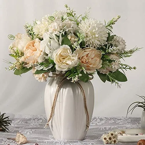 Jareling Peonías Flores Artificiales En Jarrón, Ramo De Flor
