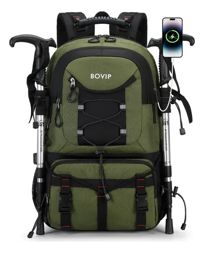 Mochila Trekking 40l Usb Impermeável Trilha Camp Viagem Verde Militar Florido