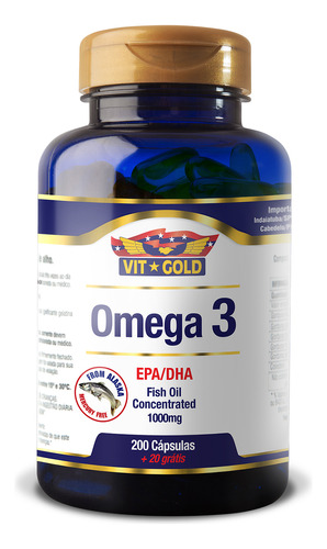 Ômega 3 Fish Oil / Óleo de Peixe 1000 mg Vitgold 200 caps.