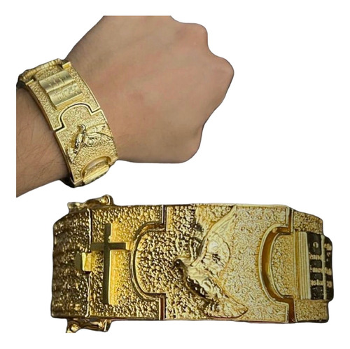 Bracelete Personalizado 30mm Bíblico Banhado A Ouro 18k Luxo