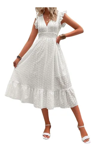 Vestido Blanco Casual De Playa O Fiesta Dama Mujer Bohemio