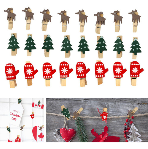 Ml 24x Clips De Madera Navideños, Soporte Para Fotos De