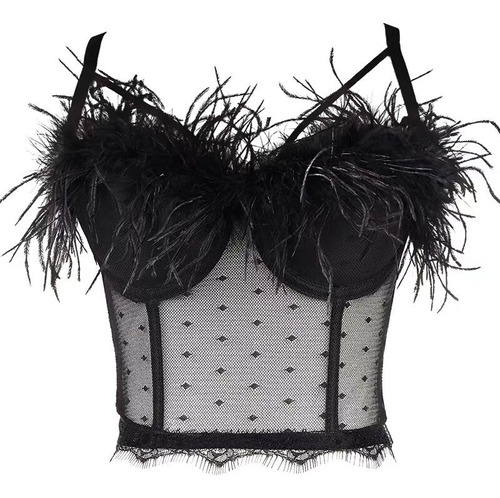 Bustier De Plumas Y Encaje