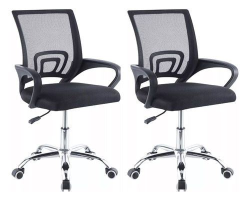 Conjunto de 2 cadeiras Mesh Office, mesa ergonômica, base cromada, cor preta