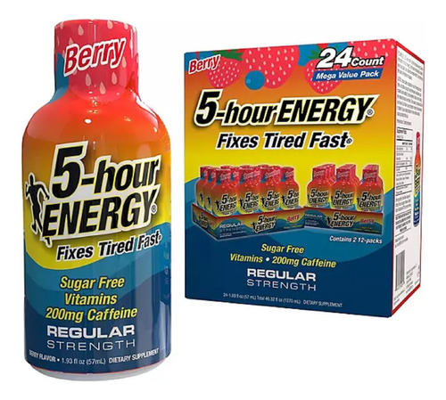 Pack 24 Piezas Shot Energy 5 Horas Regular Berry 5-hour 