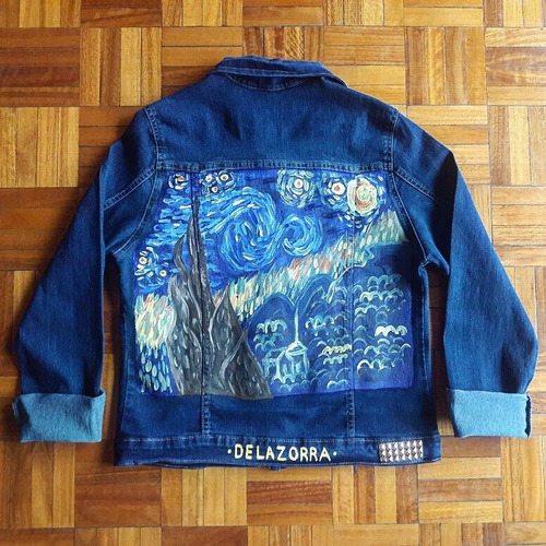 Campera Jean Pintada Van Gogh Noche Estrellada Estampada 