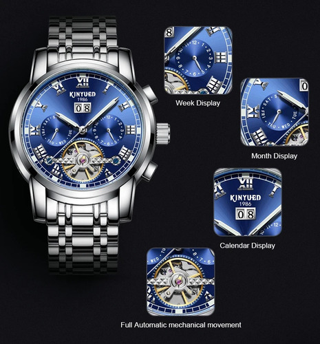 Kinyued Reloj De Oro Automático 30m Lujo Nocturno