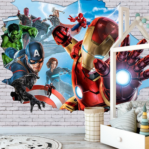 Papel Adesivo Quarto Menino Avengers Vingadores 2,00 X 1,00 Cor Papel para Quarto de Criança Vingadores Marvel Super Herois