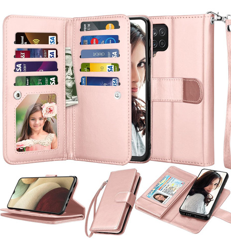 Funda Para Samsung Galaxy A12 Njjex Billetera Rosa