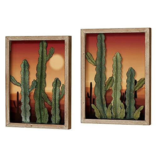 Arte De Pared Del Suroeste Cactus Desierto Al Atardecer...