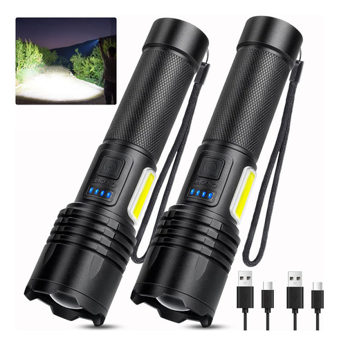 2 U. Linternas Super Brillantes 990000 Lúmenes Impermeable - Linterna Negro Luz Blanco