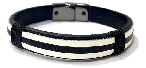 Pulseira Armazem Rr Bijoux Couro Masculina Preta E Branca