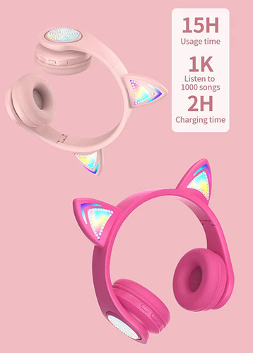 Audífono Bluetooth Diadema Gato Con Luz