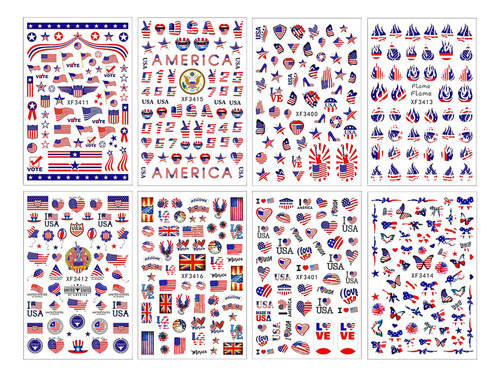 Pegatinas Para Uñas America Stickers, Sencillas, 8 Hojas