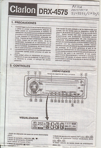Manual Original Instrucciones Reproductor Clarion Drx-4575