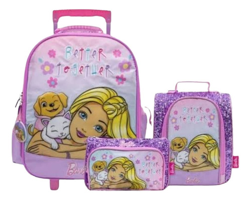 Pack Maleta Rueda Barbie Mascotas Oficio Lonchera Cartuchera