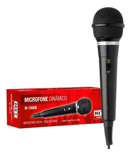 Imagem 1 de 2 de Microfone Mxt Dinamico M-1800b Preto