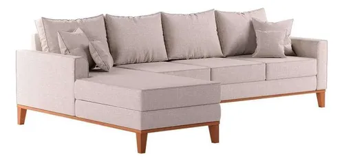 comprar Sofá 4 Lugares Mobly Beny Com Chaise Esquerdo Linho Cru