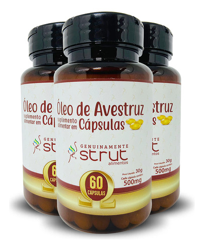 3x Oleo D Avestruz Strut Original Omega 3 6 7 9 Hf Suplement