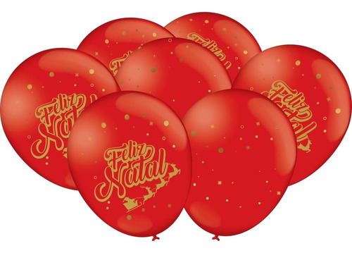 Balão Bexiga Especial Natal 25 Un Cor Vermelho Feliz Natal