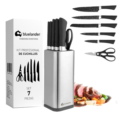 Cuchillos Juego De Cocina Acero Inoxidable Set De 7 Piezas Color Negro