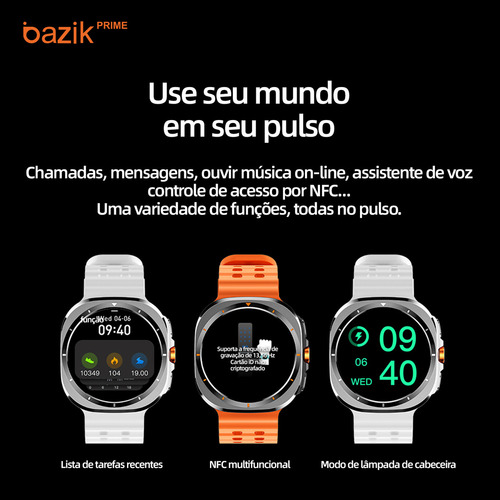 Relógio Inteligente Smartwatch Ultra Bazik Prime Ma27 Masculino E Feminino Smartwatches Para Android, Ios Whatsapp Chatgpt GPS 47mm IP68 1.45"AMOLED 466*466 px