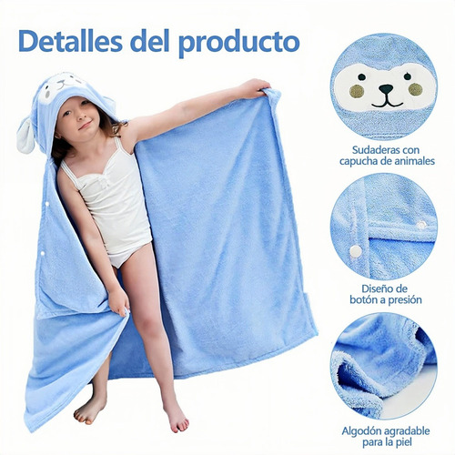 Toalla De Baño Con Capucha De Dibujos Animados Para Niños Azul