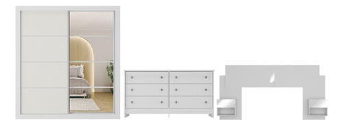 Quarto Completo com Cabeceira Casal/Queen Guarda-roupa e Cômoda Multimóveis MP4375 Branco/Lacca Fumê