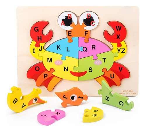 Imagen 3 de 9 de Rompecabezas Madera Para Niños 13 Piezas Figura Cangrejo