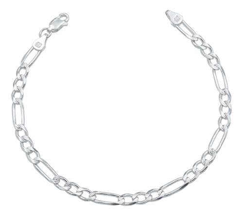 Esclava Pulsera Fígaro 3x1 Diamantada Unisex Plata 925 4 Mm