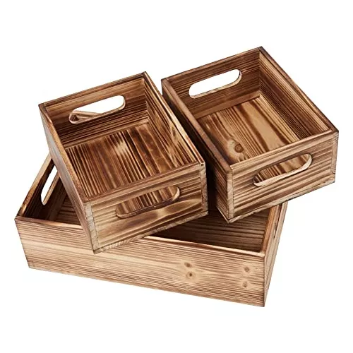  PHOENANCEE Caja de madera para almacenamiento, caja decorativa  de madera, juego de 3, cajas nido rústicas con asas, cesta de contenedor de  granja, decoración del hogar con aroma de madera natural 