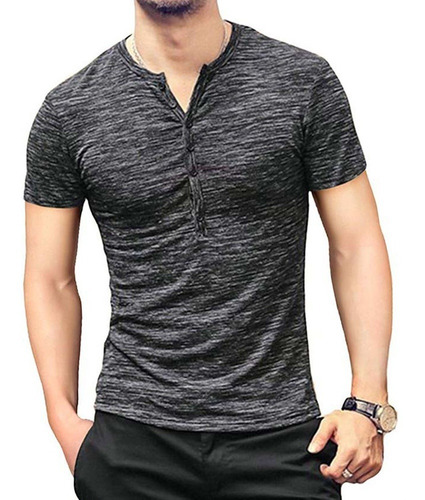 Camiseta De Manga Corta Para Hombre Con Botón, Cuello En V