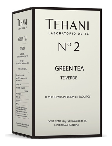 Tehani N° 2 Té Verde Premium X 20 Saquitos