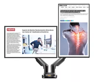 Braço 2 Monitor Articulado Duplo Pistão À Gás Mesa Universal