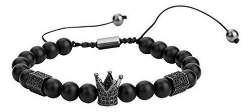 Pulsera Trenzada Rey Con Onix Mate 8mm.