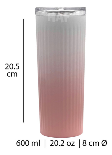Vaso Termico Acero Inoxidable 600ml Tapa Popote Doble Capa