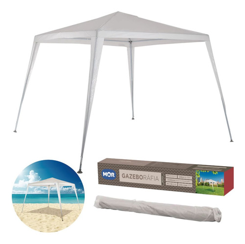 Tenda Gazebo Praia 3 M X 2,40 M Encaixe Em Ráfia Branca Mor