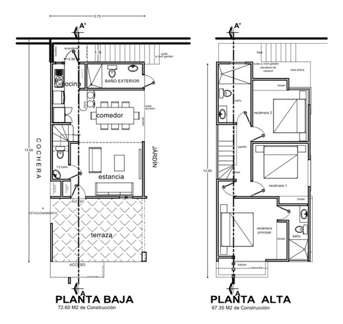 Plano Arquitectonico Casa Hab De 5.6mx13m 135 M2 Roofgardenn
