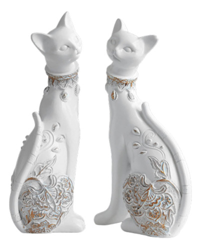 Juego De 2 Estatuas De Gato Para Decoracion Del Hogar, Decor