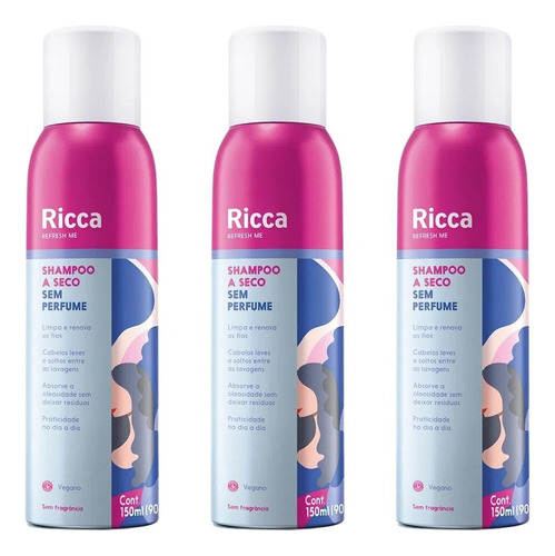  Kit Shampoo A Seco Belliz Sem Perfume Ricca Refresh Me C/3